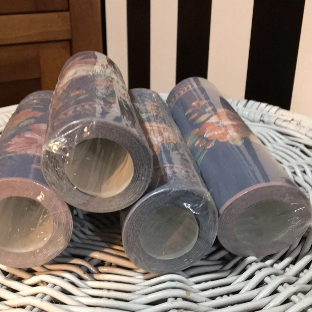 4 Rolls Vintage Wallpaper Border 20 Yards /60 Linear Ft Blue Pink Country Floral